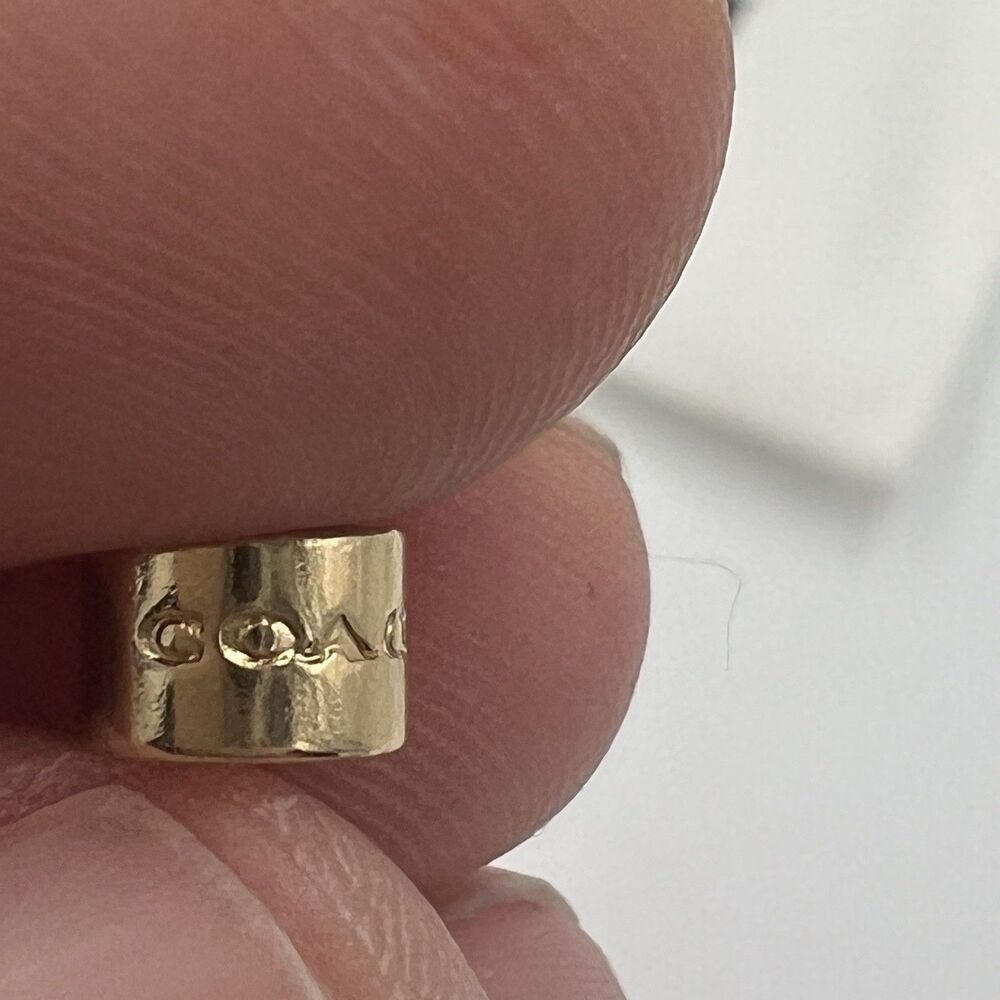 COACH STUD EARRINGS GOLD TONE Mother Of Pearl 0.4” NEW YORK SIGNATURE LOGO GIFT - Picture 9 of 14